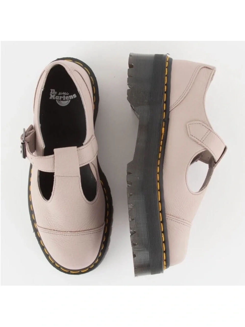 NWOT Dr. Martens Women's Taupe T-Strap Platform Mary Janes Bethan T-Bar Sz 7